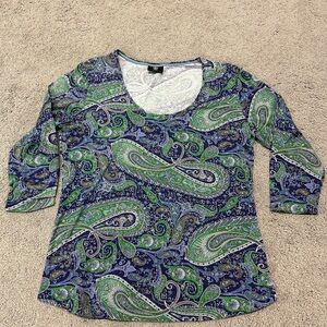 Bogner women’s size 12 Blue and Green Paisley Long Sleeve Top